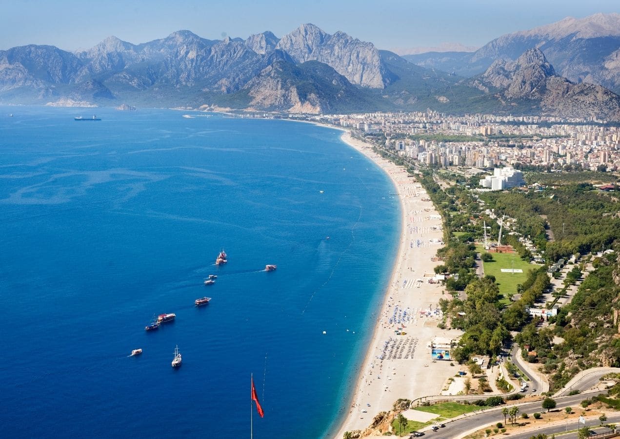Konyaaltı beach and the Antalya coastline from above