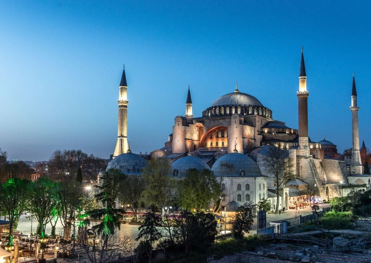 Hagia Sophia and its minarets at dusk, Istanbul