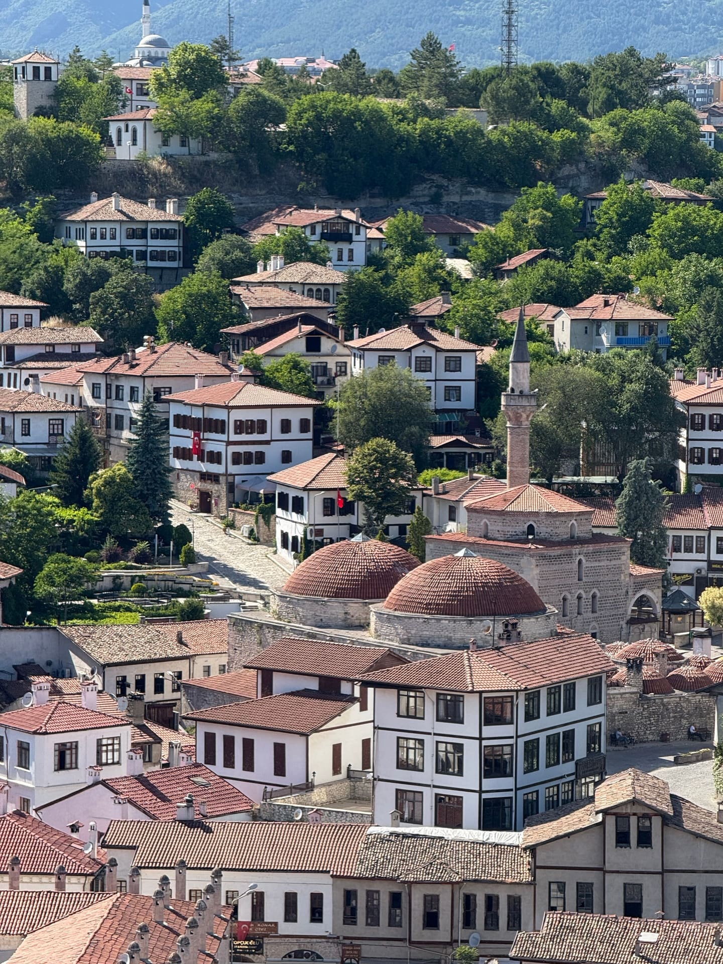 Domes, minaret and red-tiled rooftops of the Safranbolu old town