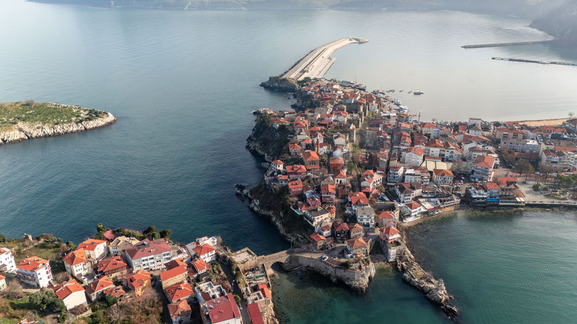 Amasra harbour and castle walls on the Black Sea coast